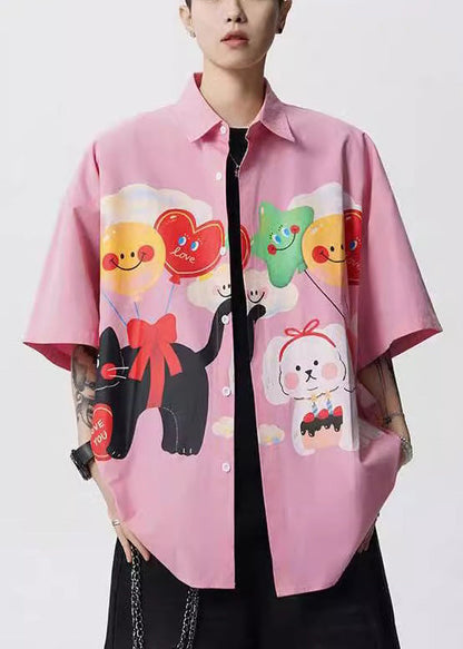 Mens Button Stylish Yellow Collar Shirts Cotton Peter Pan Print