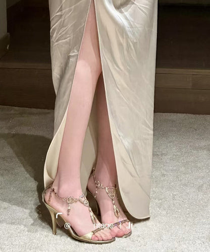 Stylish Zircon Stiletto Heels Green High Splicing Sheepskin