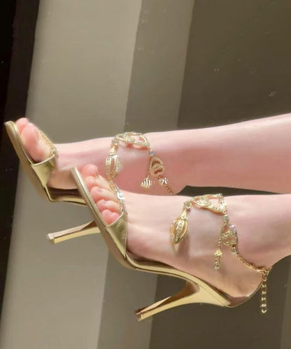 Stylish Zircon Stiletto Heels Green High Splicing Sheepskin