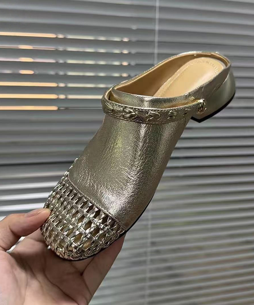 Slide Faux Hollow Summer Leather Black Sandals Out Woven New