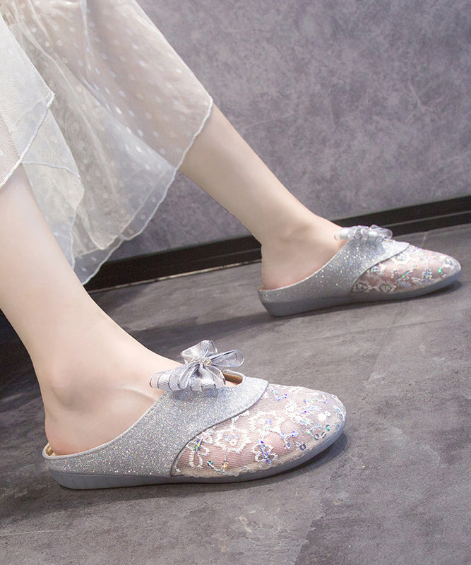 Summer Flat Mesh Bow Slide Gold Sandals New Breathable