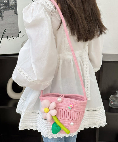 Summer Pink Floral Cute Mini Woven Messenger Bag IU019