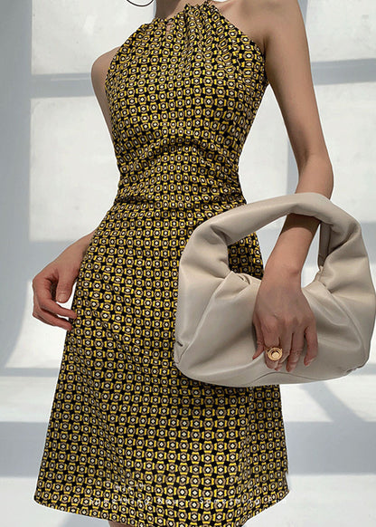 Backless Halter Vacation Print Style Geometric Dress Summer
