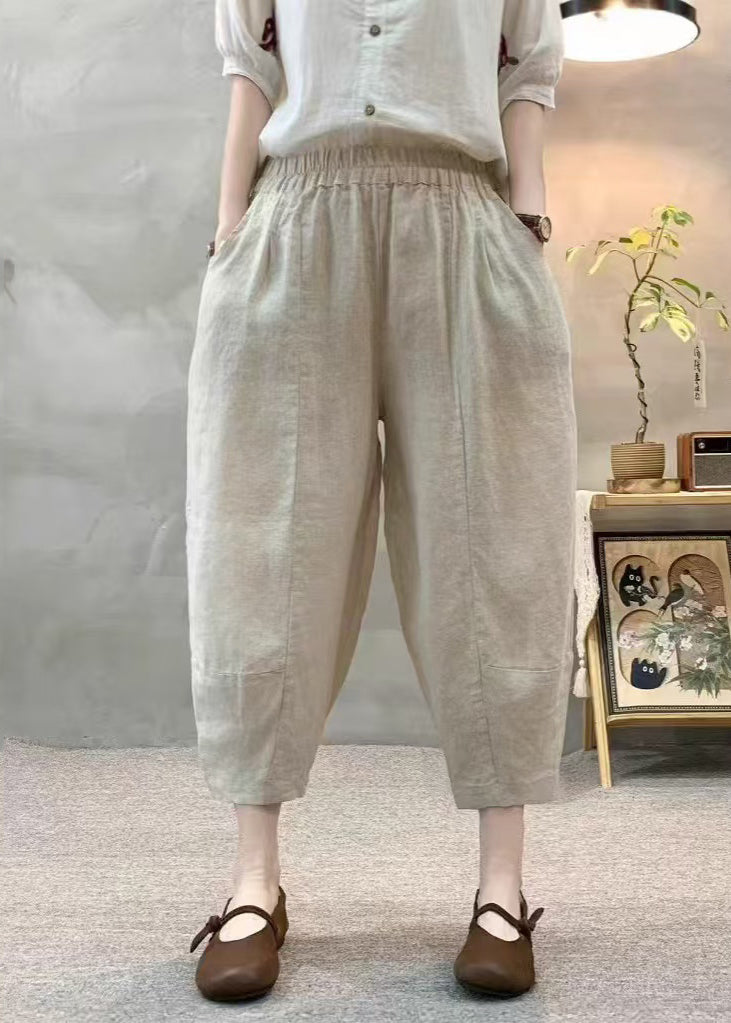 Oversized Crop Summer Apricot Unique Pants Linen