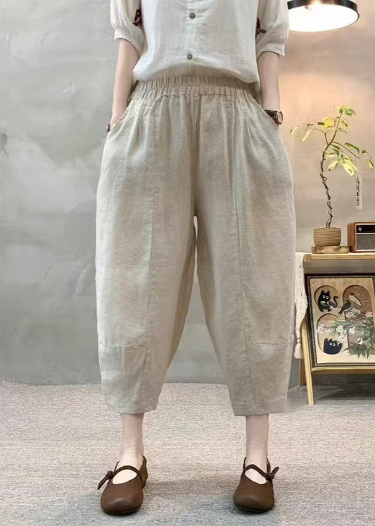 Oversized Crop Summer Apricot Unique Pants Linen