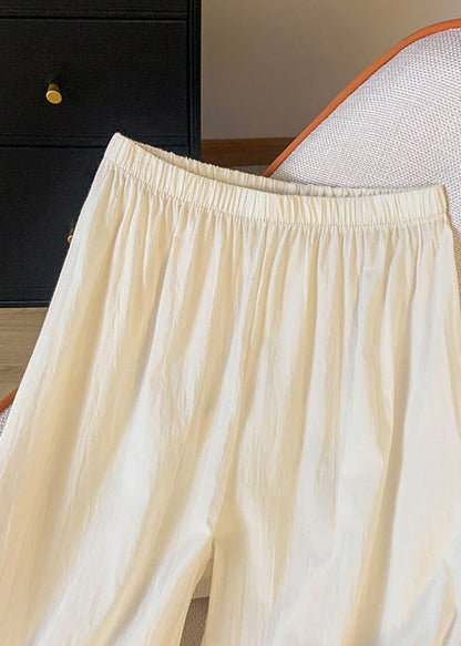 Unique Pants Patchwork Lace Elastic Straight Beige Summer Waist