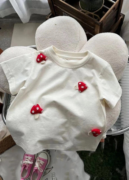 Unique Beige Patchwork Floral Kids Tops Summer YU1070