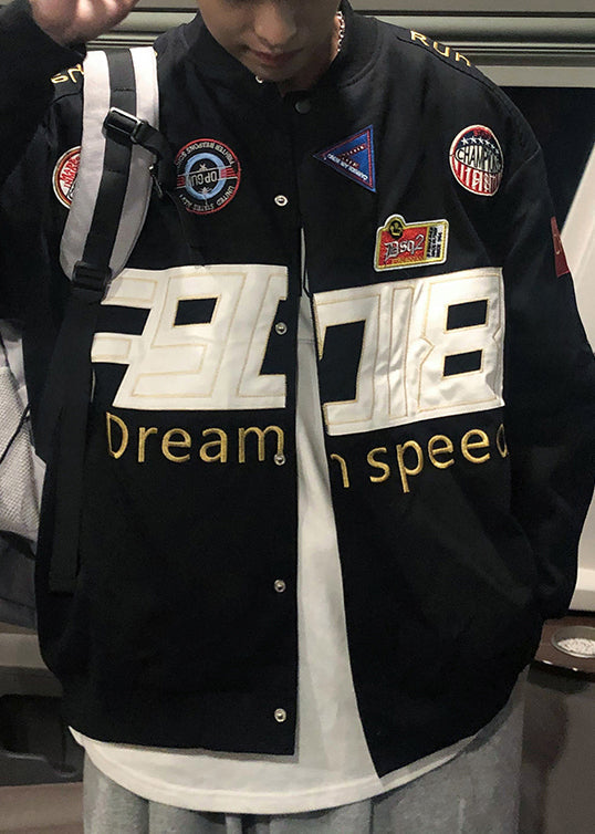 Spring Coats Cotton Black Unique Men TC006 Embroideried Patchwork