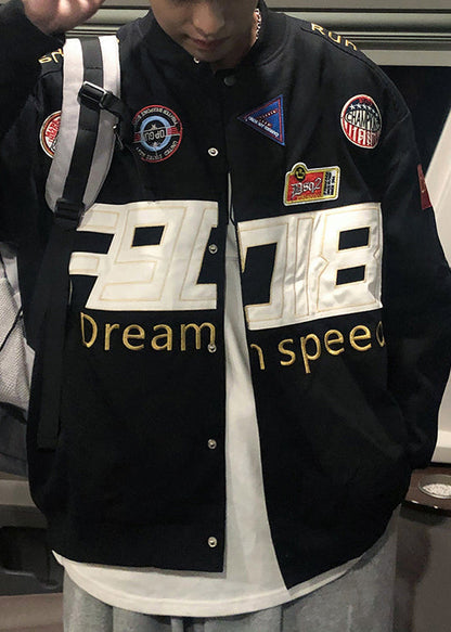 Spring Coats Cotton Black Unique Men TC006 Embroideried Patchwork