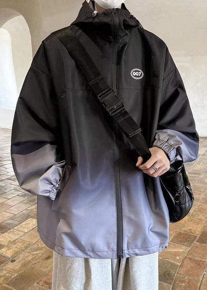 Coat Black Pockets Gradient Men Unique Cotton Color Spring Hooded