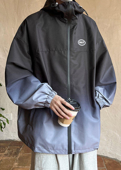 Coat Black Pockets Gradient Men Unique Cotton Color Spring Hooded