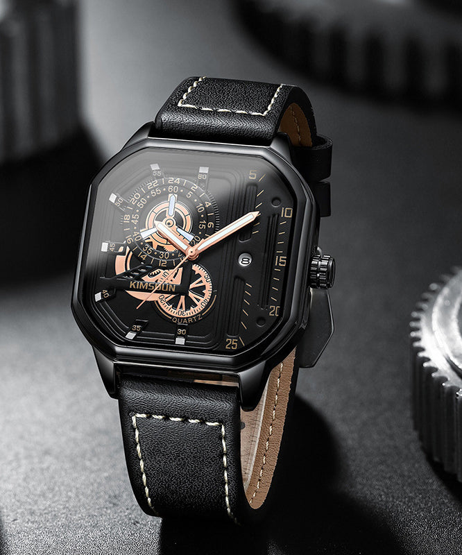 Watches Leather Unique Noctilucent Quartz Black Movement