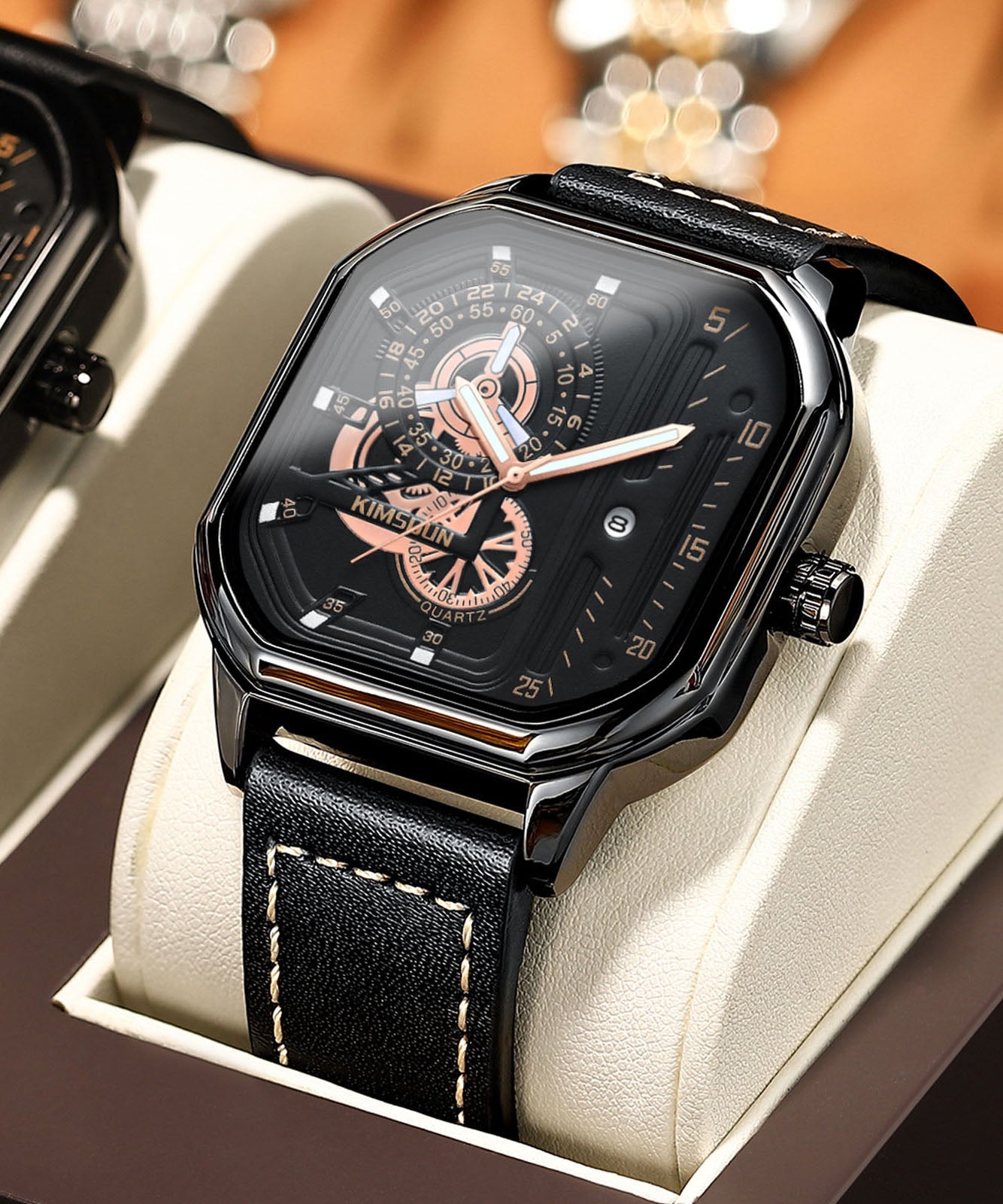 Watches Leather Unique Noctilucent Quartz Black Movement