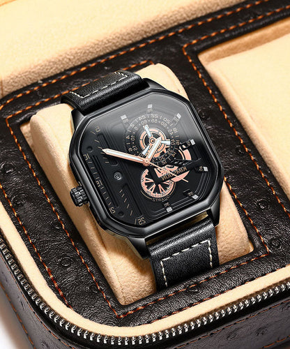 Watches Leather Unique Noctilucent Quartz Black Movement