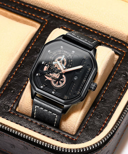 Watches Leather Unique Noctilucent Quartz Black Movement