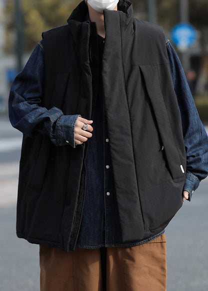 Unique Black Oversized Fine Cotton Filled Mens Vests Winter TK020