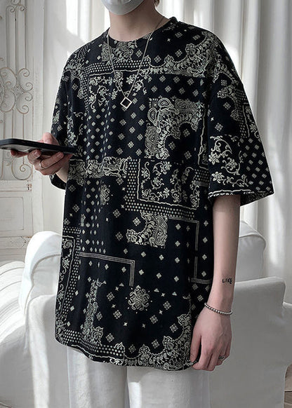 Unique Men Original Cotton T Black Half Print Shirts Design