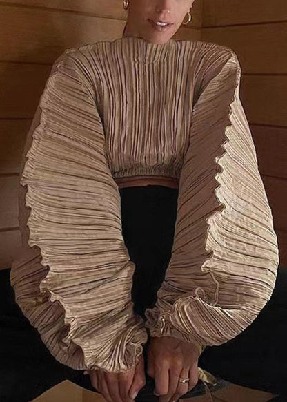 Unique Black Wrinkled Solid Cotton Top Long Sleeve KK046