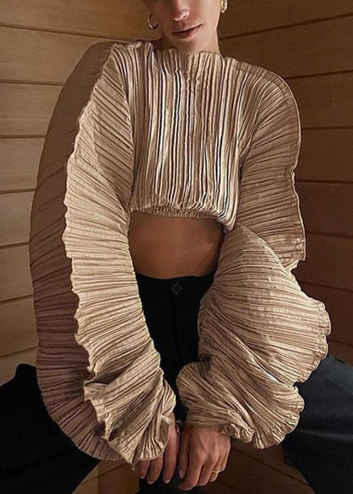 Unique Black Wrinkled Solid Cotton Top Long Sleeve KK046
