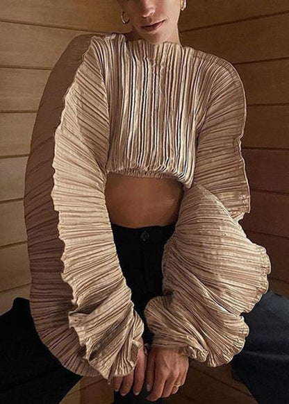 Unique Black Wrinkled Solid Cotton Top Long Sleeve KK046