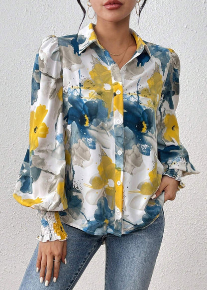 Blouses Blue Spring Button Unique Cotton Print