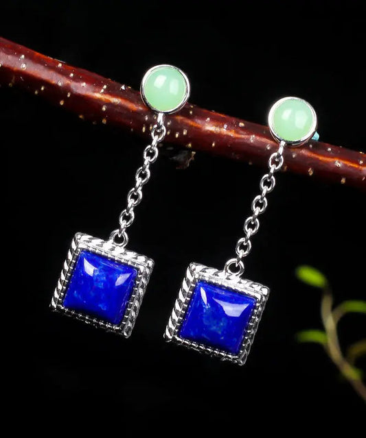 Unique Blue Sterling Silver Gem Stone Drop Earrings Ada Fashion