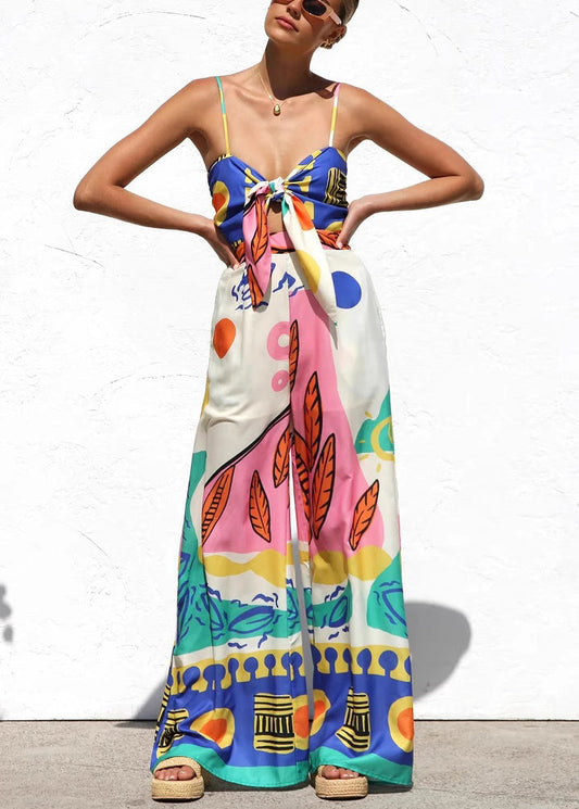 Neck Strap V Spaghetti Unique Jumpsuit Blue Sleeveless