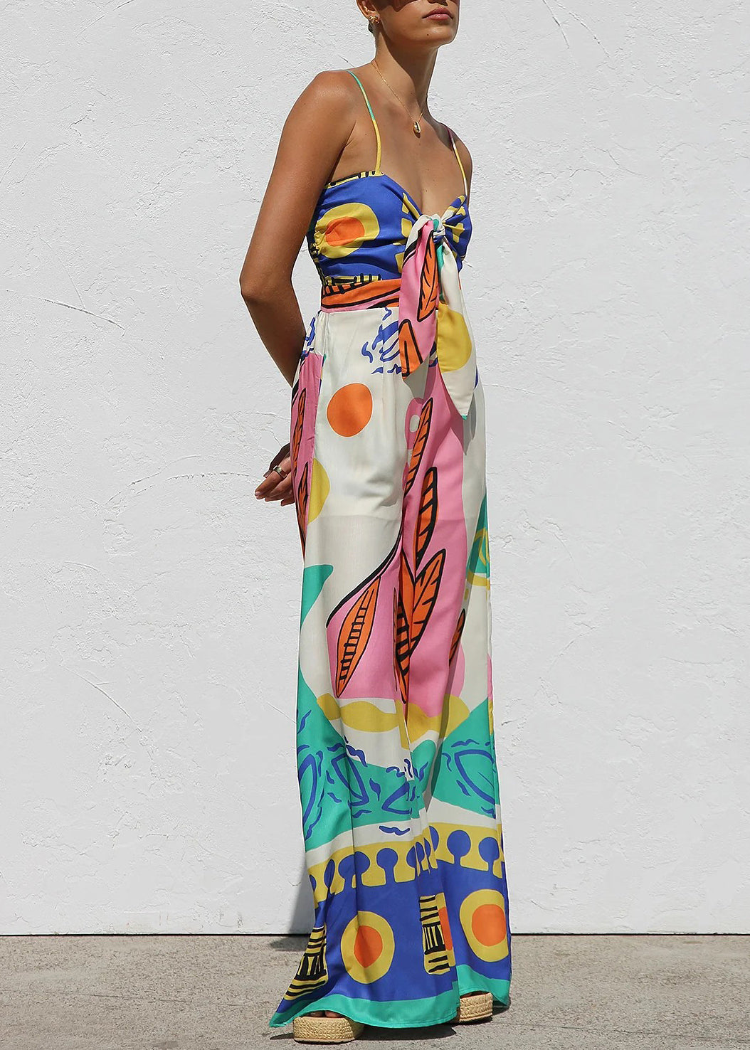 Neck Strap V Spaghetti Unique Jumpsuit Blue Sleeveless