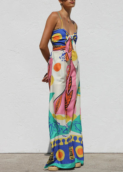 Neck Strap V Spaghetti Unique Jumpsuit Blue Sleeveless