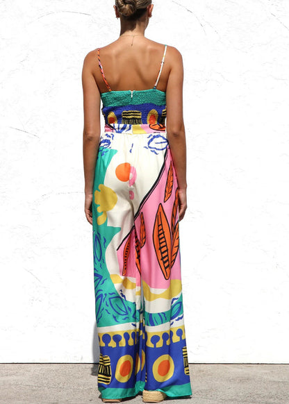 Neck Strap V Spaghetti Unique Jumpsuit Blue Sleeveless