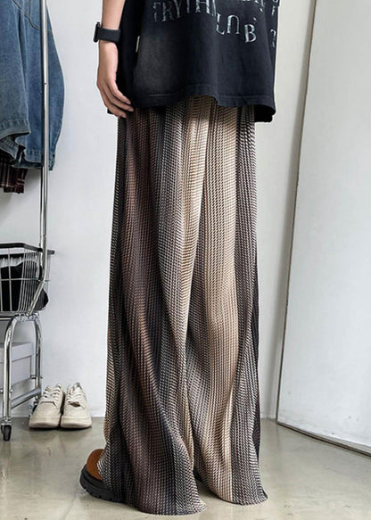 Men Elastic Patchwork Ice Unique Brown Waist Wide Leg Silk Pants