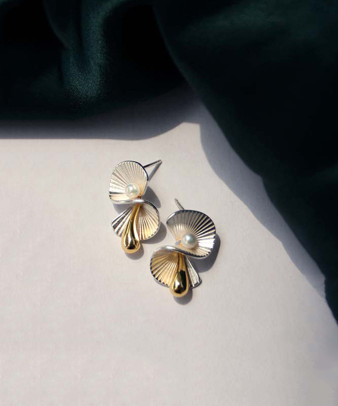 Unique Copper Pearl Fan-Shaped Stud Earrings TX031