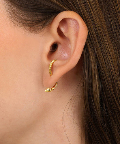Sterling Overgild Earrings Stud Gold Serpentine Unique Silver