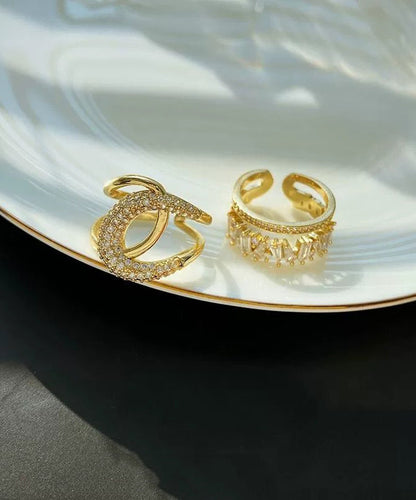 Two-Piece terling Zircon Set Gold Overgild Rings Silver Unique