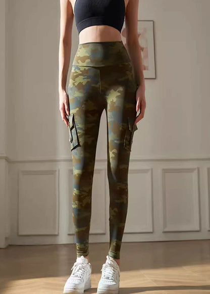 Capri Butt Yoga Green Print Unique Leggings Gym Scrunch