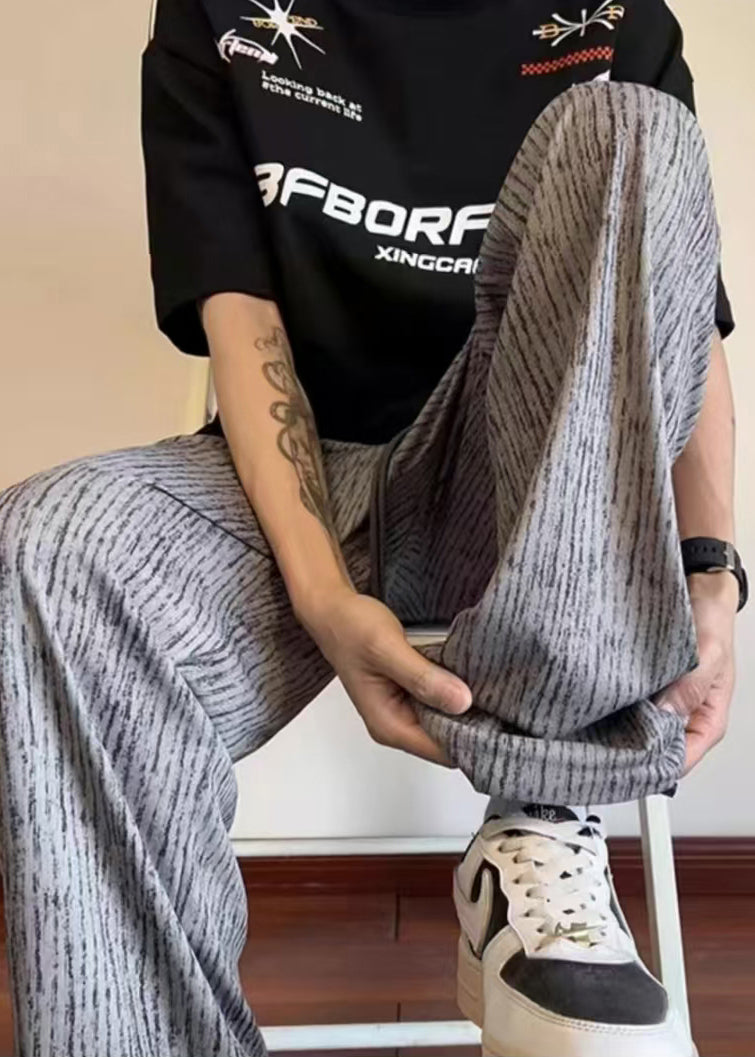 Pants Cotton Unique Grey Print Oversized Men Casual Clothing