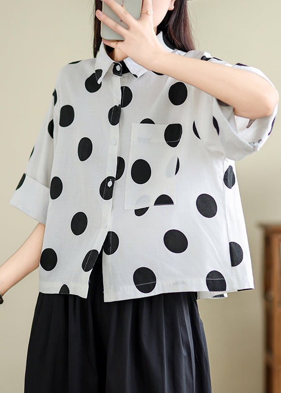 Unique Khaki Oversized Dot Cotton Shirts Half Sleeve TM036
