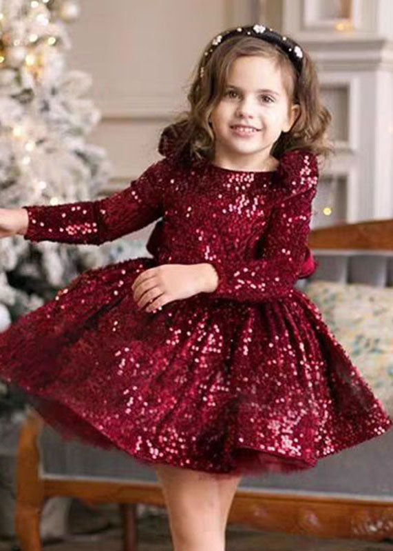 Unique Mulberry Sequins Patchwork Girls Mid Dress Spring YS003