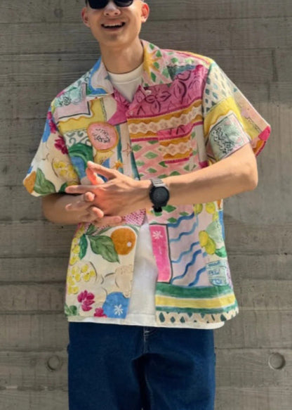 Cotton Print Pan Men's Unique Shirts Collar Peter Summer Button