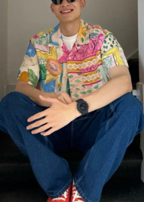 Cotton Print Pan Men's Unique Shirts Collar Peter Summer Button