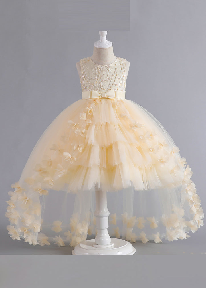 Unique Pink Floral Patchwork Tulle Kids Maxi Dresses Sleeveless YE012