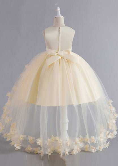 Unique Pink Floral Patchwork Tulle Kids Maxi Dresses Sleeveless YE012