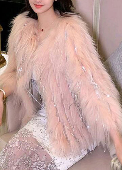 Unique Pink Tasseled Zircon Raccoon Hair Coats Winter YY009