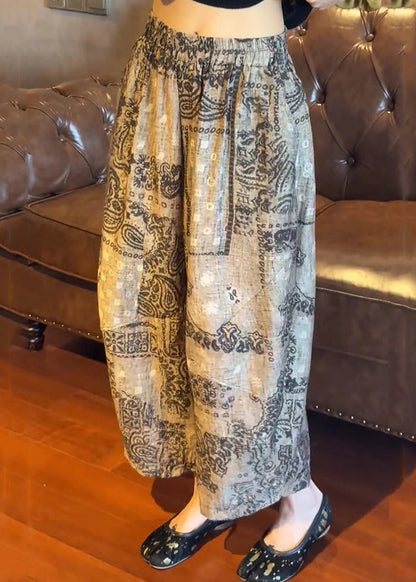 Print Unique Leg Pants Summer Elastic Cotton Wide Waist