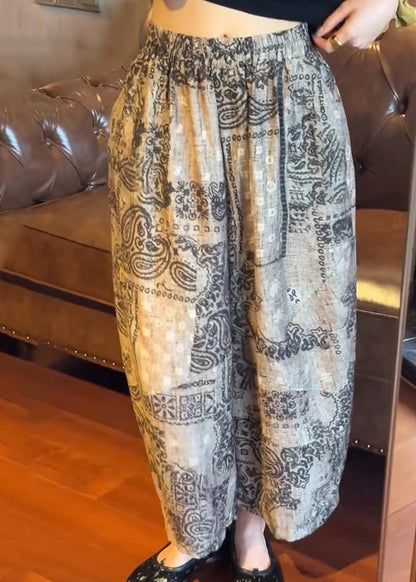 Print Unique Leg Pants Summer Elastic Cotton Wide Waist
