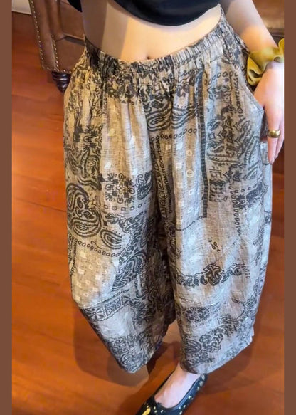 Print Unique Leg Pants Summer Elastic Cotton Wide Waist