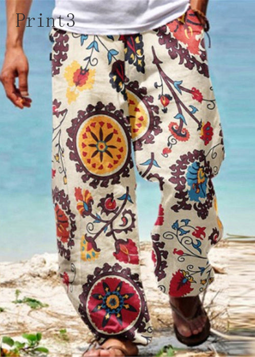 Elastic Unique Pockets Cotton Print Waist Men Pants Summer