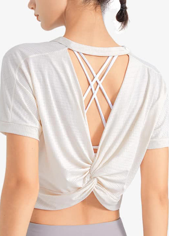 Top Sleeve Yoga Purple Unique Short O-Neck