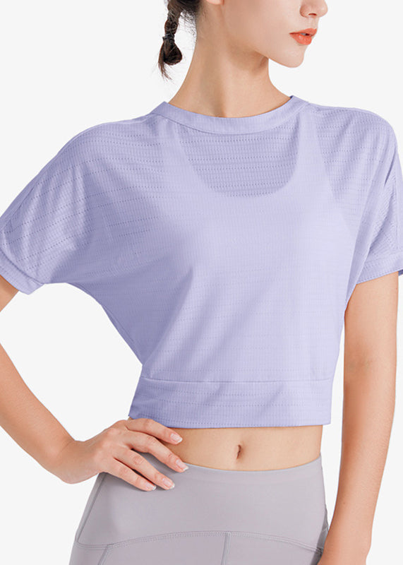 Top Sleeve Yoga Purple Unique Short O-Neck