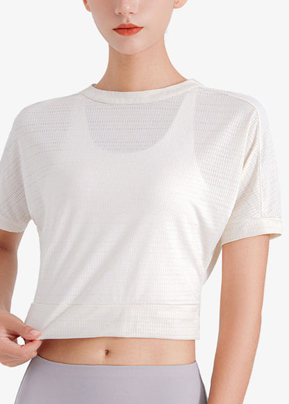 Top Sleeve Yoga Purple Unique Short O-Neck